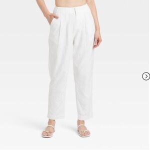 White Linen-Blend High Waisted Pants